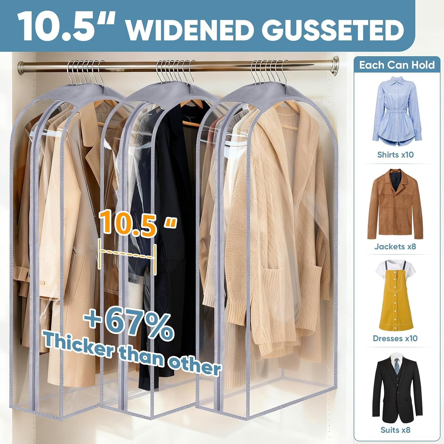 1PK Clear Garment Bags for Hanging Clothes, 60" Dress Suit Bag