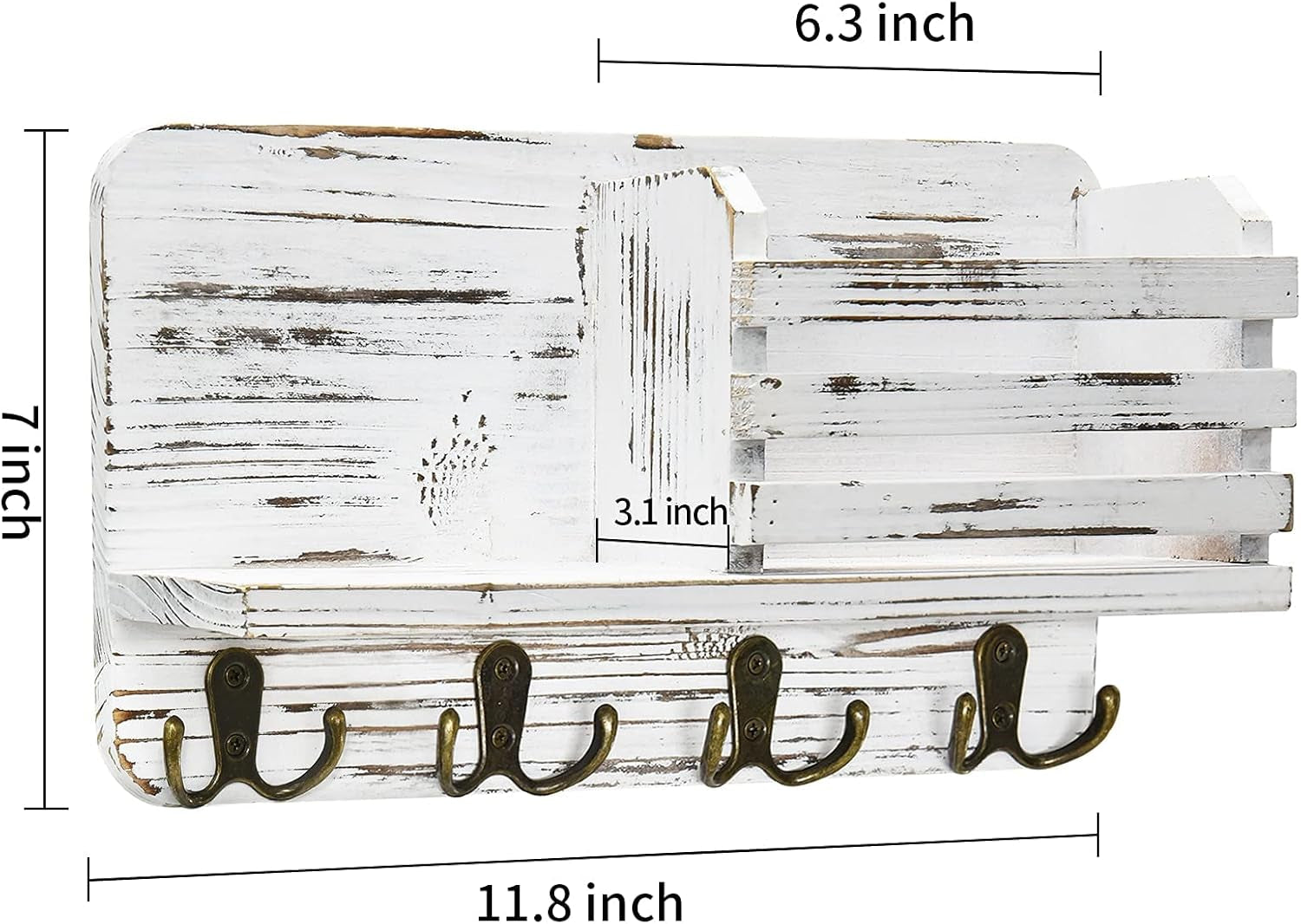 Key Holder for Wall Decorative, Mail Organizer Wall Mount, Mail Holder Wall Mount, Wall Hooks for Hanging, Key Rack Key Hooks for Wall, Key and Mail Holder for Wall (White)