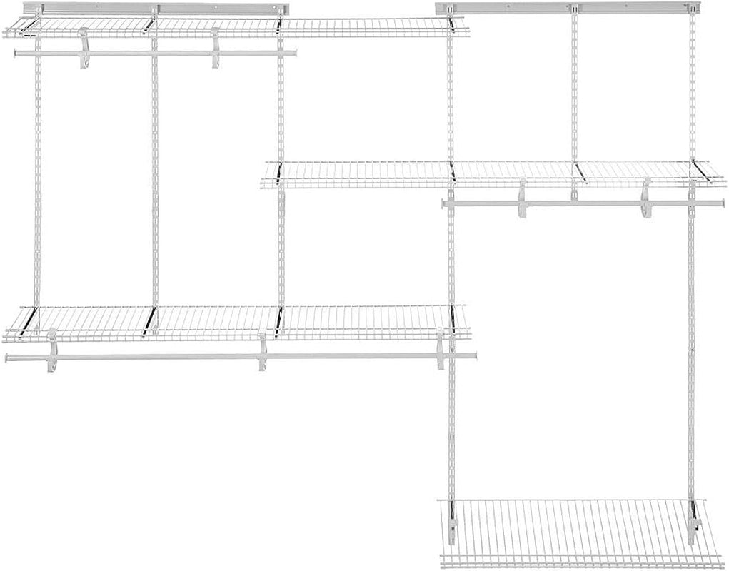 Closetmaid Shelftrack Wire Closet Organizer System, Adjustable from 5 to 8 Ft., with Shelves, Clothes Rods, Shoe Shelf, Hardware, Durable Steel, White