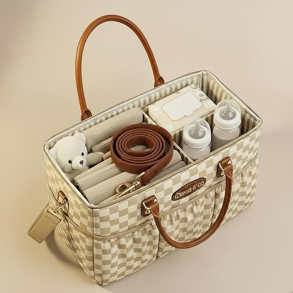 Luxe Diaper Caddy Organizer, Extra Large Collapsible Nursery Storage Tote for Baby Essentials & Travel - Lullora