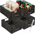 Set of 4 9X12In Water Hyacinth Pantry Baskets, Woven Organizers W/Chalkboard Label, Chalk Marker - Black