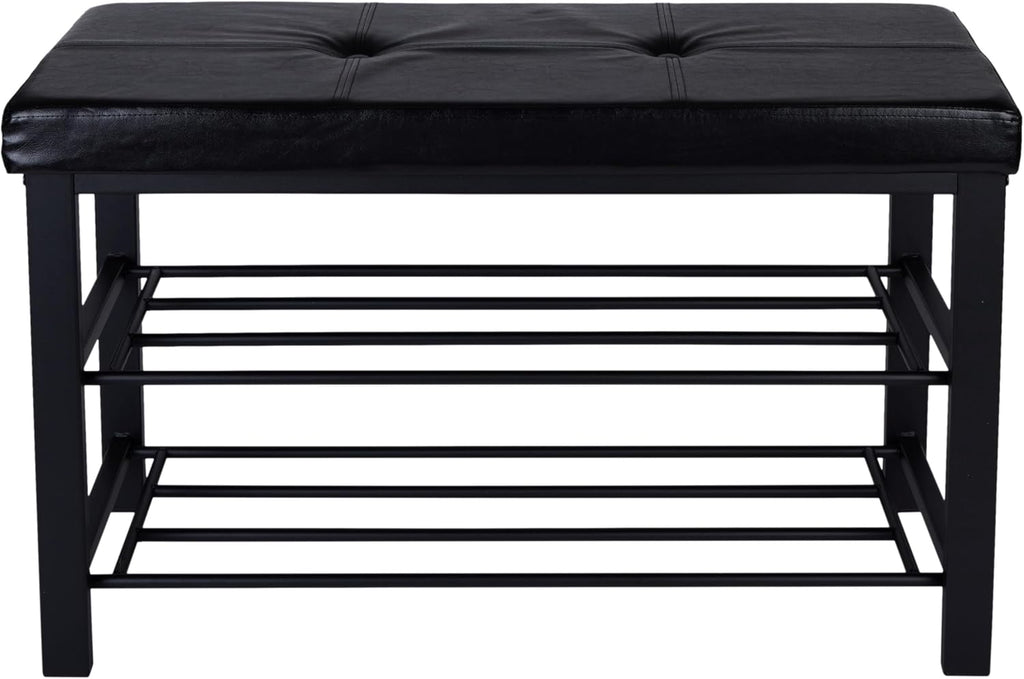 Storage Bench, Shoe Rack, Ottoman, Tufted, Padded Seating for Entryway, Bedroom, Closet & Hallway, Black