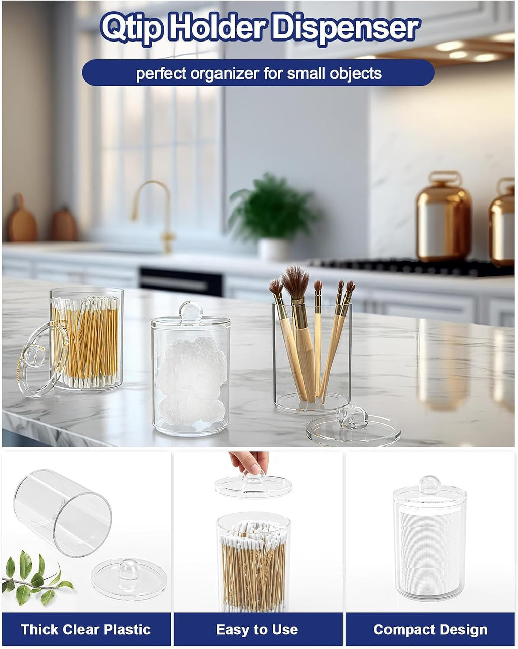 Bathroom Counter Organizer and Storage with 2 Pack Qtip Holder Dispenser, 7 Slots Detachable Toothbrush Holders for Bathrooms, Anti-Slip Electric Toothbrush and Toothpaste Holder Countertop