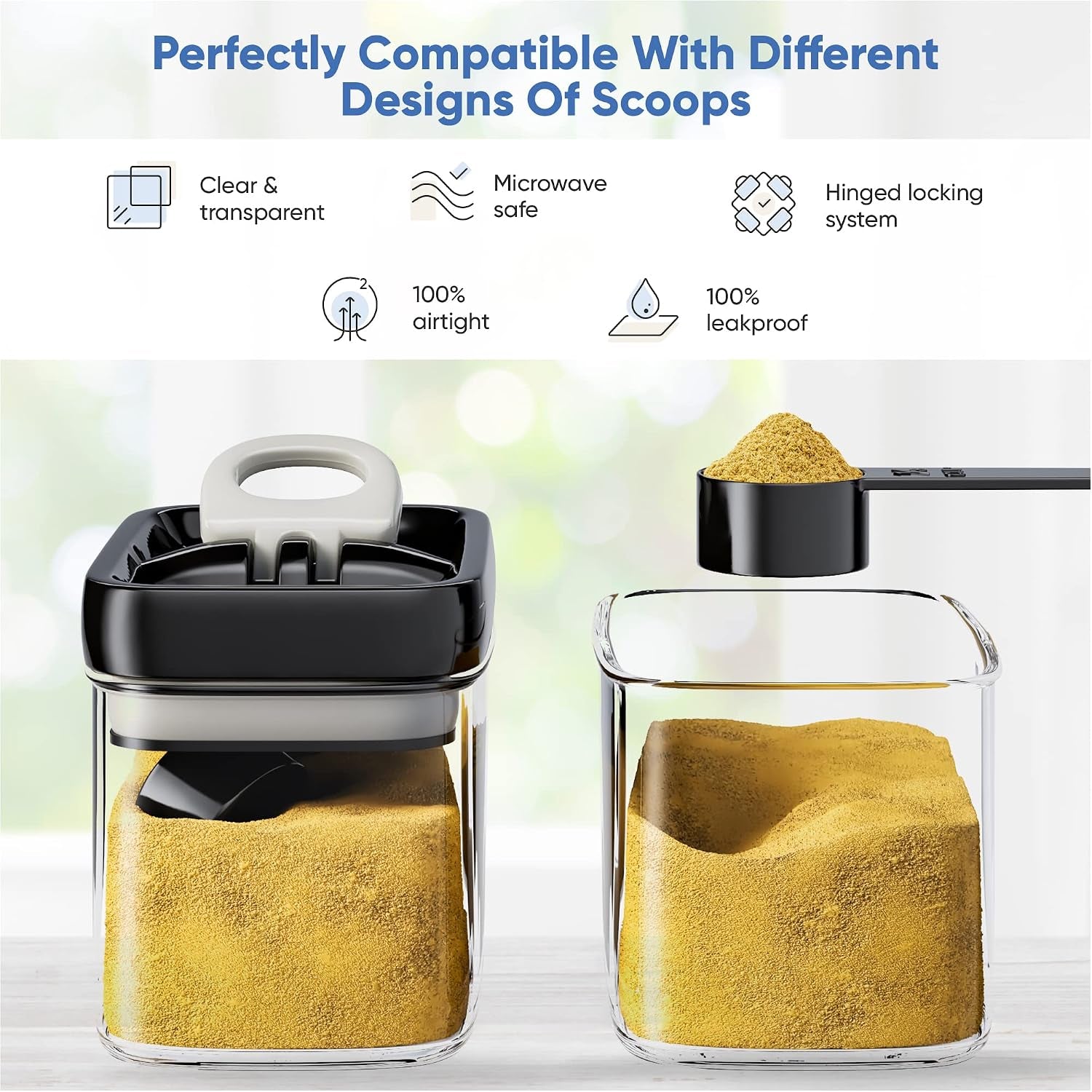 Airtight Food Storage Containers with Improved Lids, Set of 6, 1L Kitchen and Pantry Canisters for Coffee, Spices, and Dry Food, Includes Labels and Marker - Transparent, All Same Size