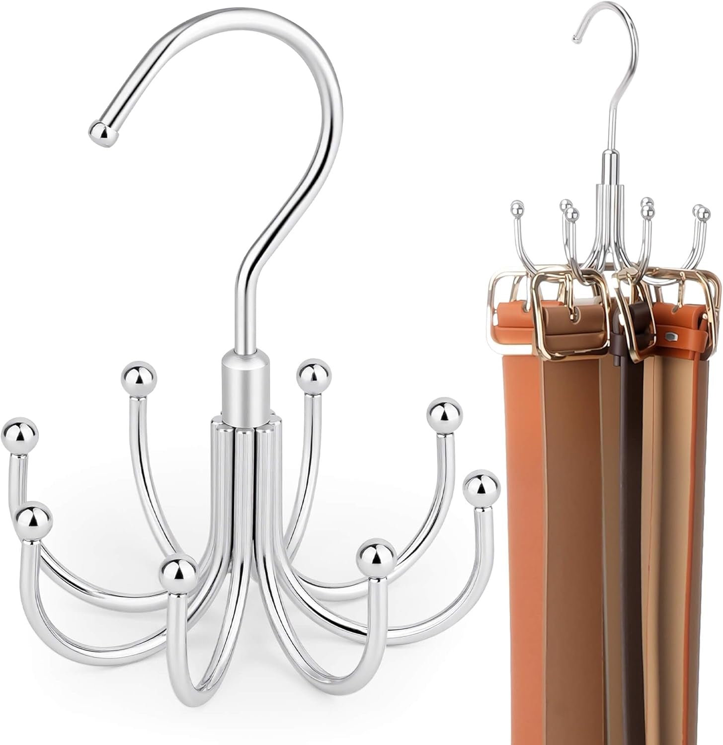 Belt Hanger for Closet, Rotating Belt Organizer, Holds 24 Belts