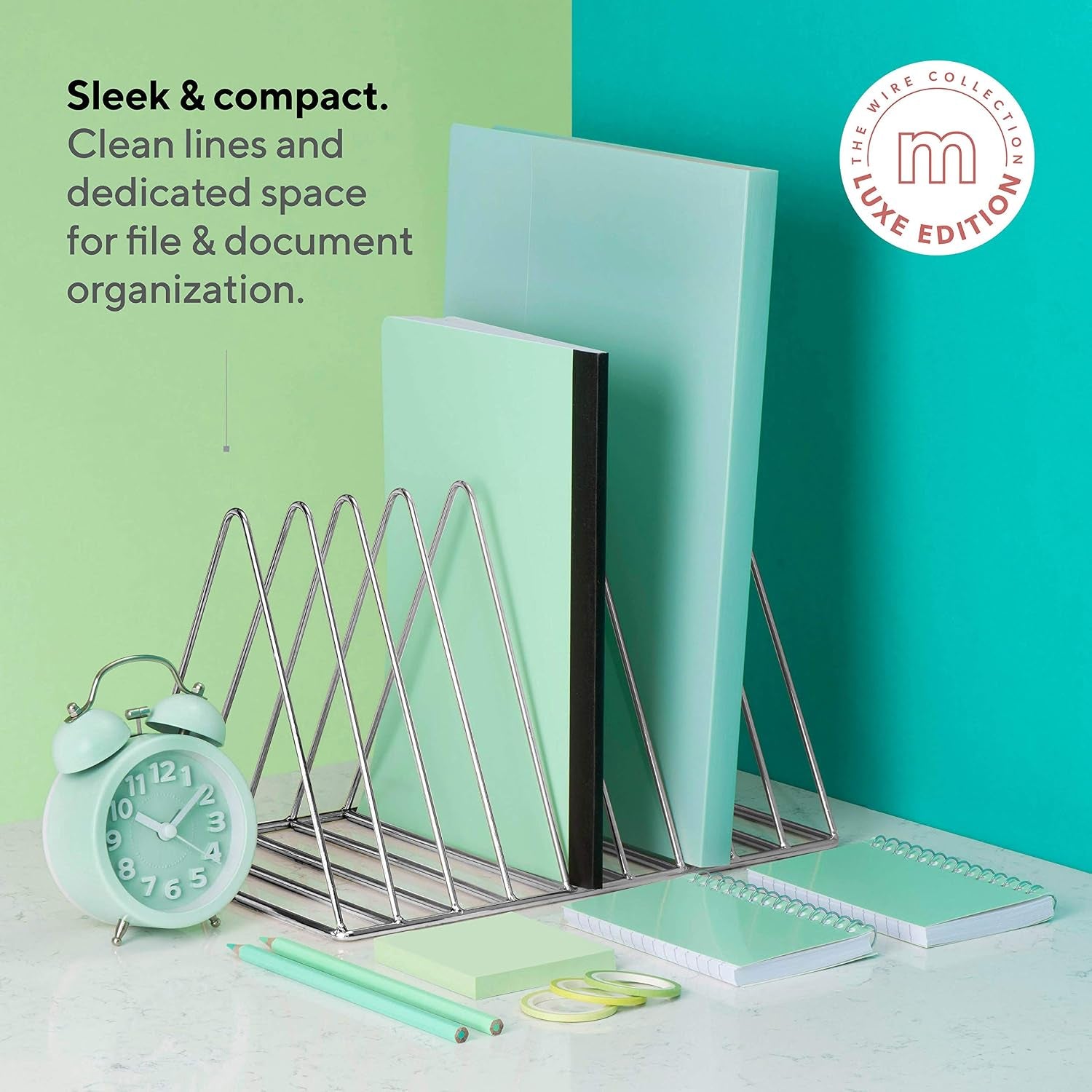 Desk Organizers and Accessories, Desk Bookshelf - Home Office Accessories Desktop Organizer | Desk Decor, Office Supply Organizer, Mail Organizer for Desk | the Wire Collection, Chrome