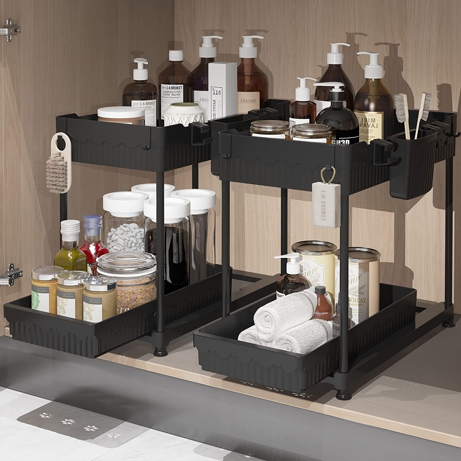 2-Pack 2-Tier under Sink Organizers with Sliding Drawers