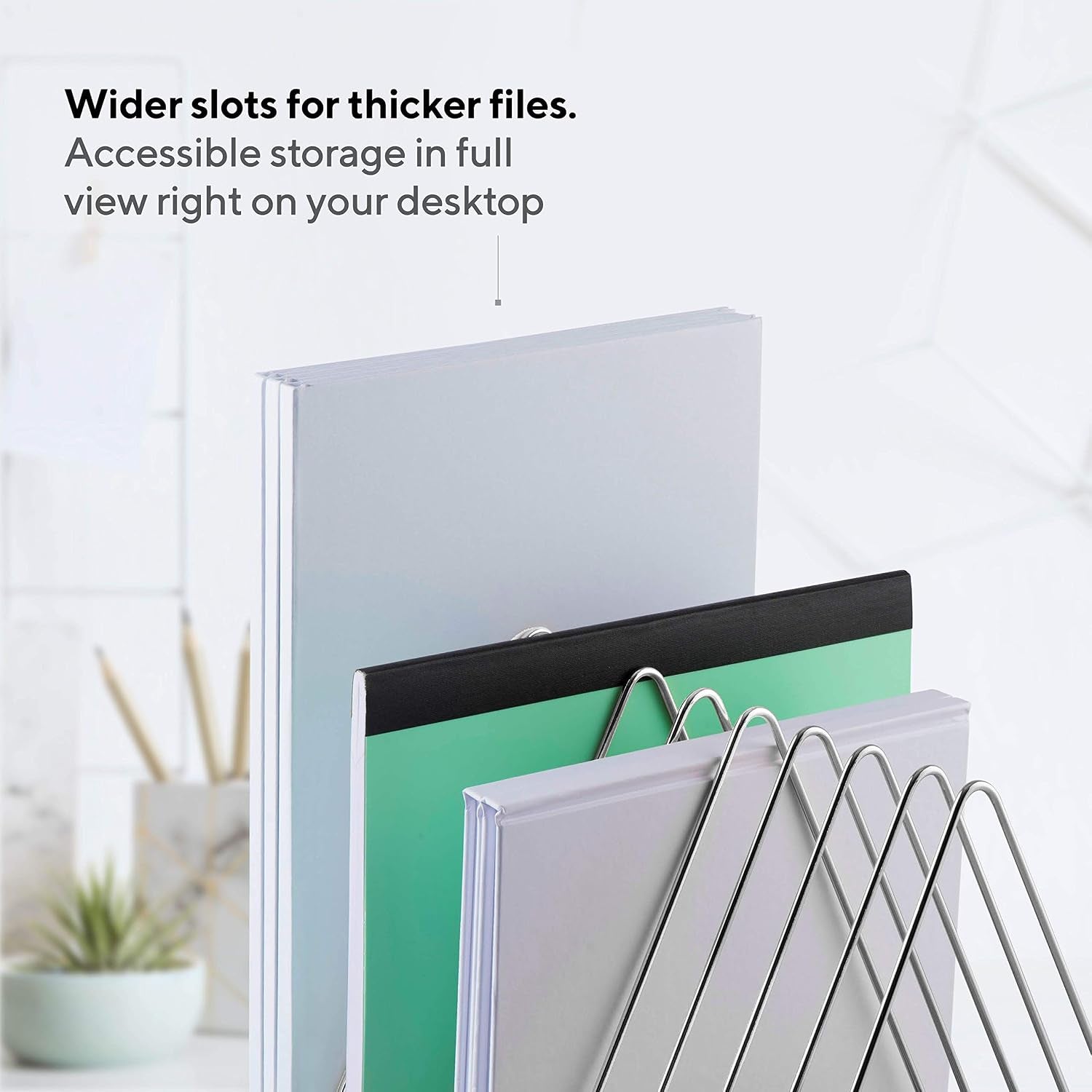 Desk Organizers and Accessories, Desk Bookshelf - Home Office Accessories Desktop Organizer | Desk Decor, Office Supply Organizer, Mail Organizer for Desk | the Wire Collection, Chrome