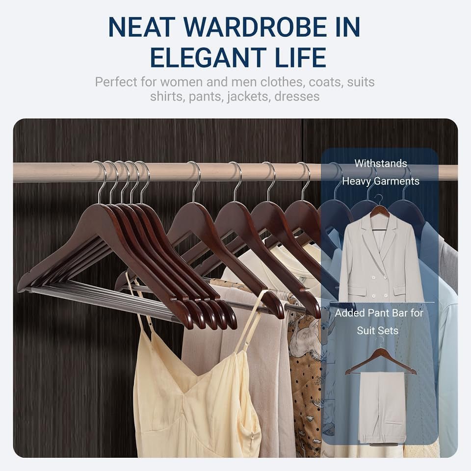 20 Pack Retro Wooden Coat Hangers, Wood Suit Hangers
