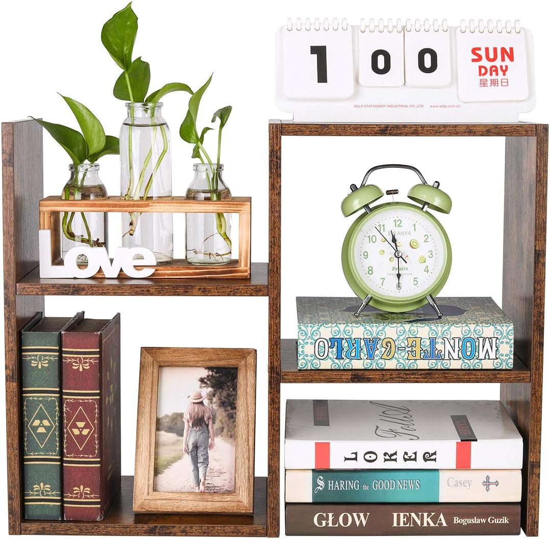 -Mass Desktop Bookshelf Freestanding Wooden Countertop Bookcase Accessories Organizer Display Rack Dorm Desk Storage Shelf