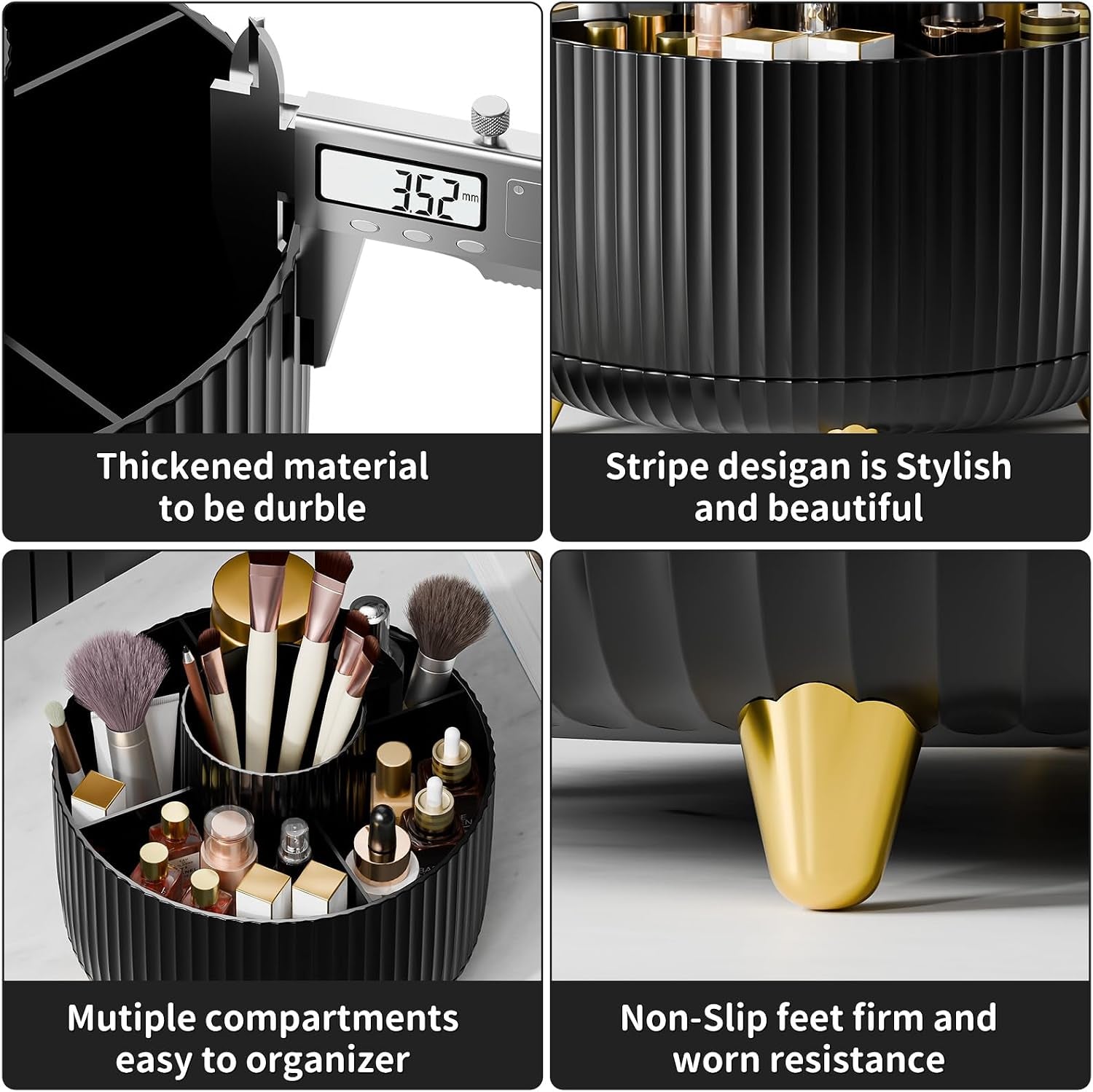360° Rotate Makeup Brush Holder Organizer, Makeup Organizers Countertop, Makeup Organization and Skincare Storage with Gift Box Packing for Vanity, Desktop, Bathroom (Black)