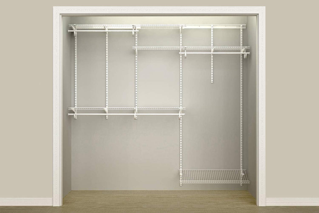 Closetmaid Shelftrack Wire Closet Organizer System, Adjustable from 5 to 8 Ft., with Shelves, Clothes Rods, Shoe Shelf, Hardware, Durable Steel, White