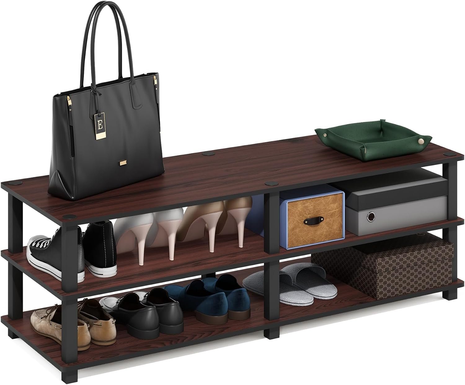 TURN-S-TUBE Shoe Rack, 3-Tier Wide Shoe Organizer, Open Shelf Rectangular Shoe Storage Rack, 11.6 X 47.2 X 15.4, Toolless Assembly, for Closet Entryway, Office, Garage, Dark Cherry