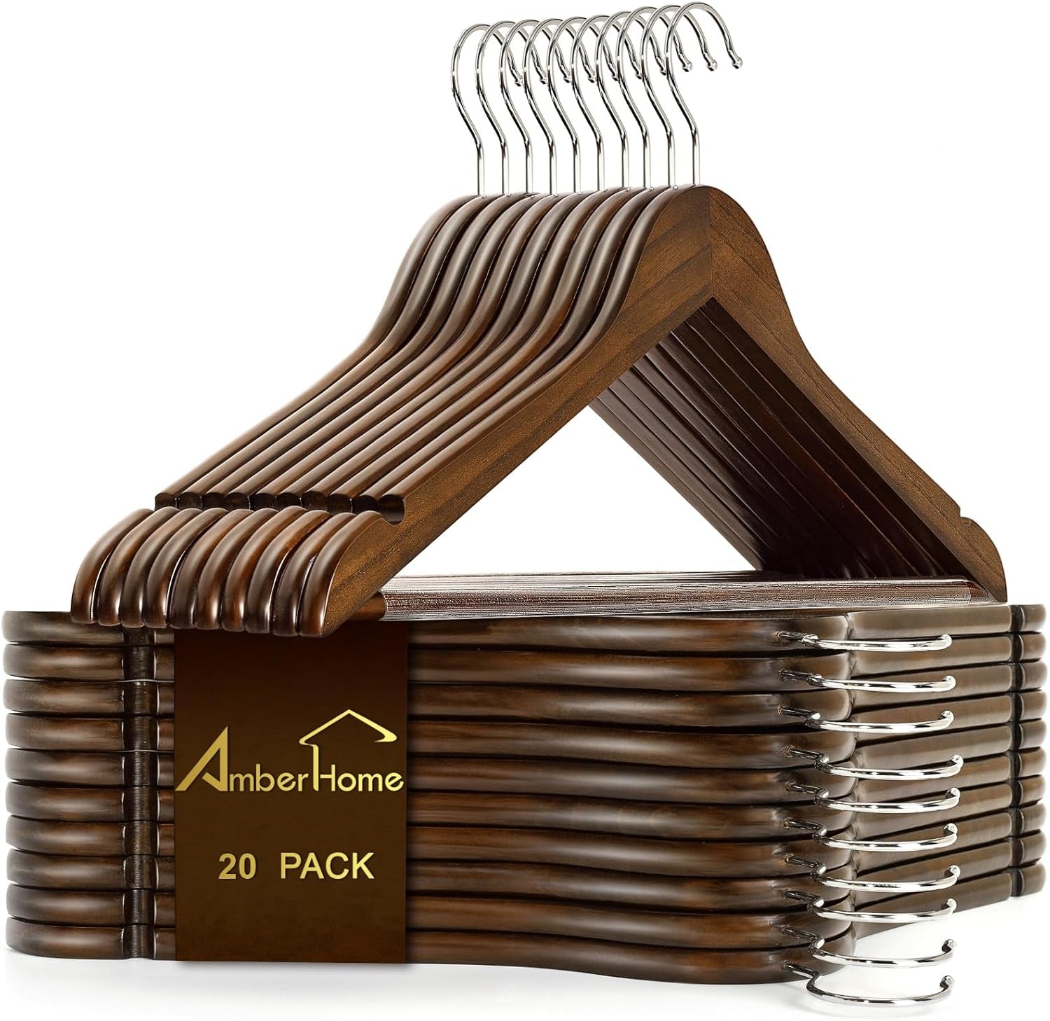 20 Pack Retro Wooden Coat Hangers, Wood Suit Hangers