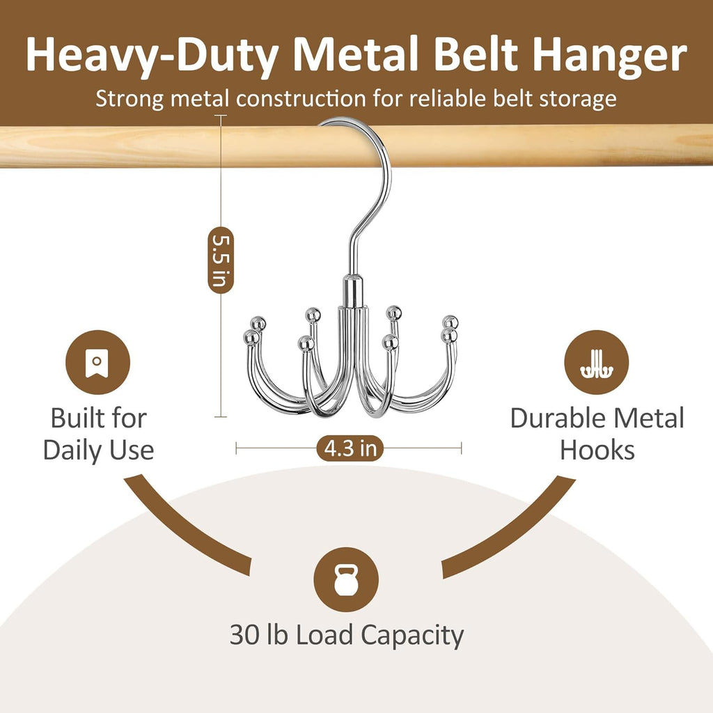 Belt Hanger for Closet, Rotating Belt Organizer, Holds 24 Belts