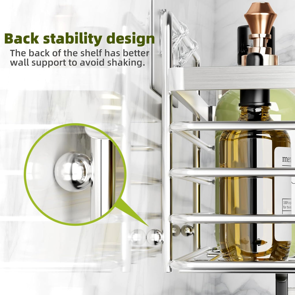 Shower Caddy, Shower Organizer with Soap Holder and Hooks, Rustproof Shower Shelves, No Drilling Bathroom Organizers and Storage, Wall-Mounted Kitchen & Home Decor (Silver)