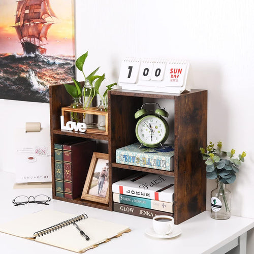 -Mass Desktop Bookshelf Freestanding Wooden Countertop Bookcase Accessories Organizer Display Rack Dorm Desk Storage Shelf