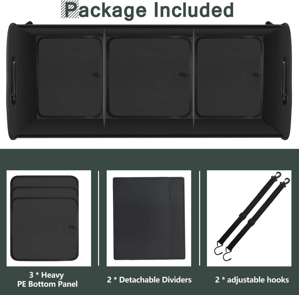 Trunk Organizer - 95L Extra Large Capacity SUV Cargo Storage, Collapsible Waterproof Design with Non-Slip Bottom & Retractable Straps, Car Organizers for SUV, Truck, Sedan