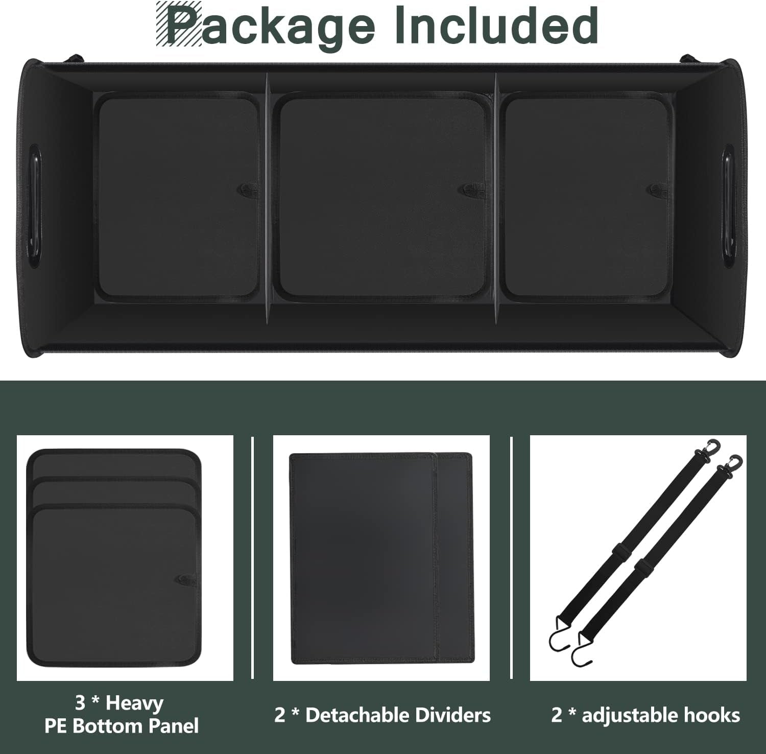 Trunk Organizer - 95L Extra Large Capacity SUV Cargo Storage, Collapsible Waterproof Design with Non-Slip Bottom & Retractable Straps, Car Organizers for SUV, Truck, Sedan