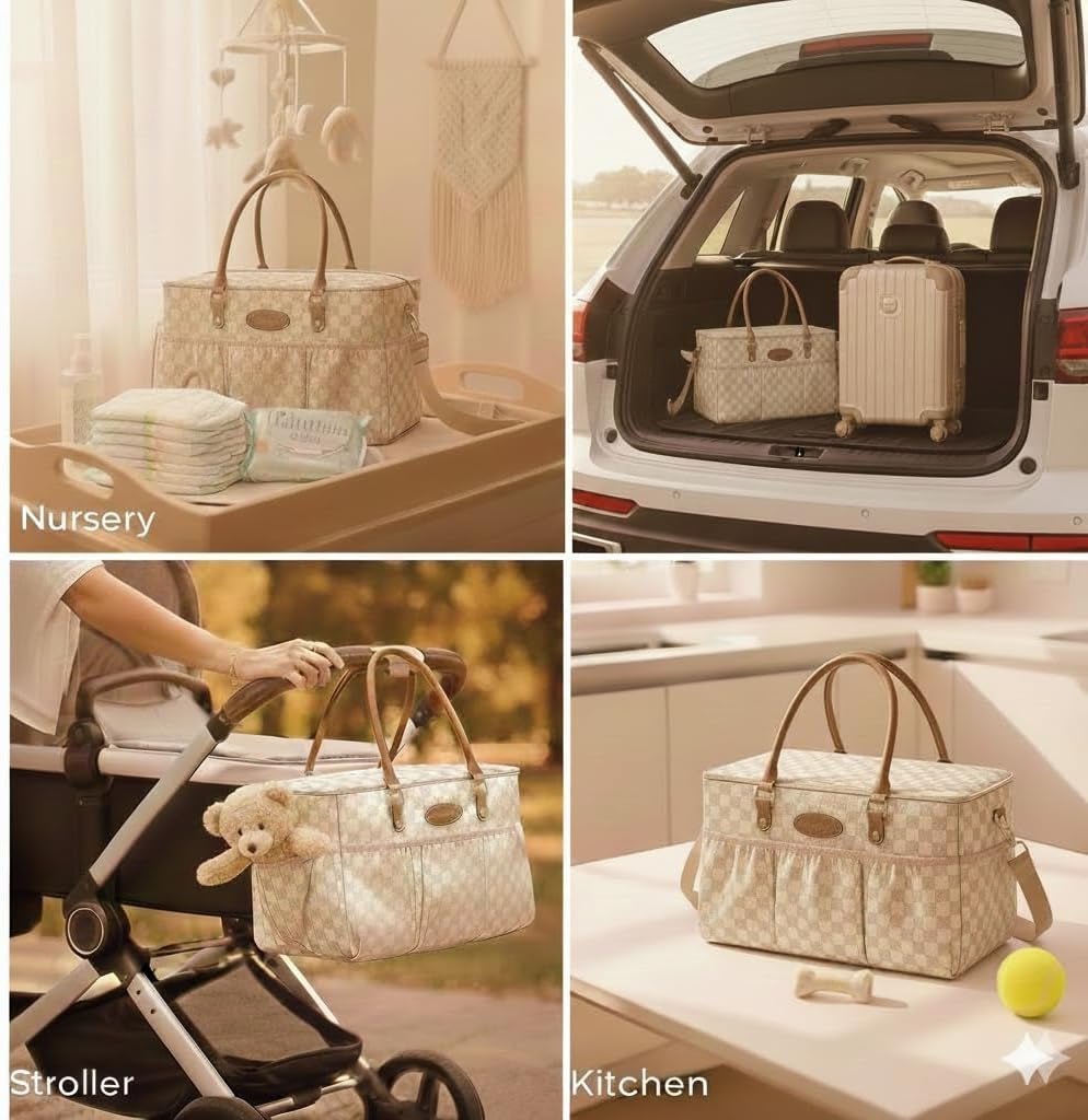 Luxe Diaper Caddy Organizer, Extra Large Collapsible Nursery Storage Tote for Baby Essentials & Travel - Lullora