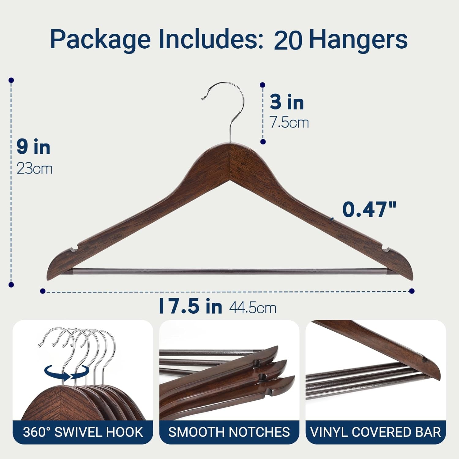 20 Pack Retro Wooden Coat Hangers, Wood Suit Hangers