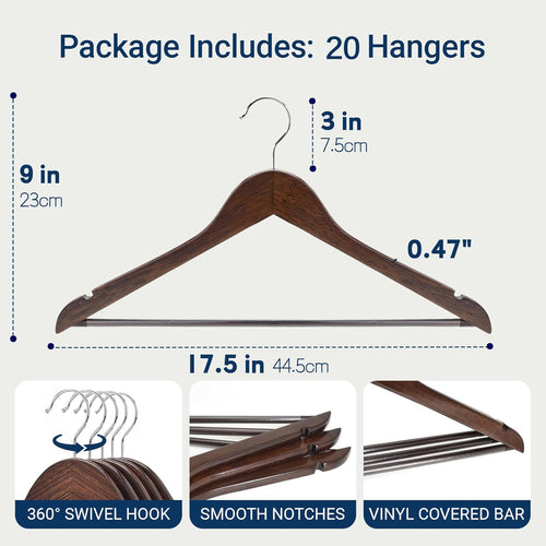20 Pack Retro Wooden Coat Hangers, Wood Suit Hangers