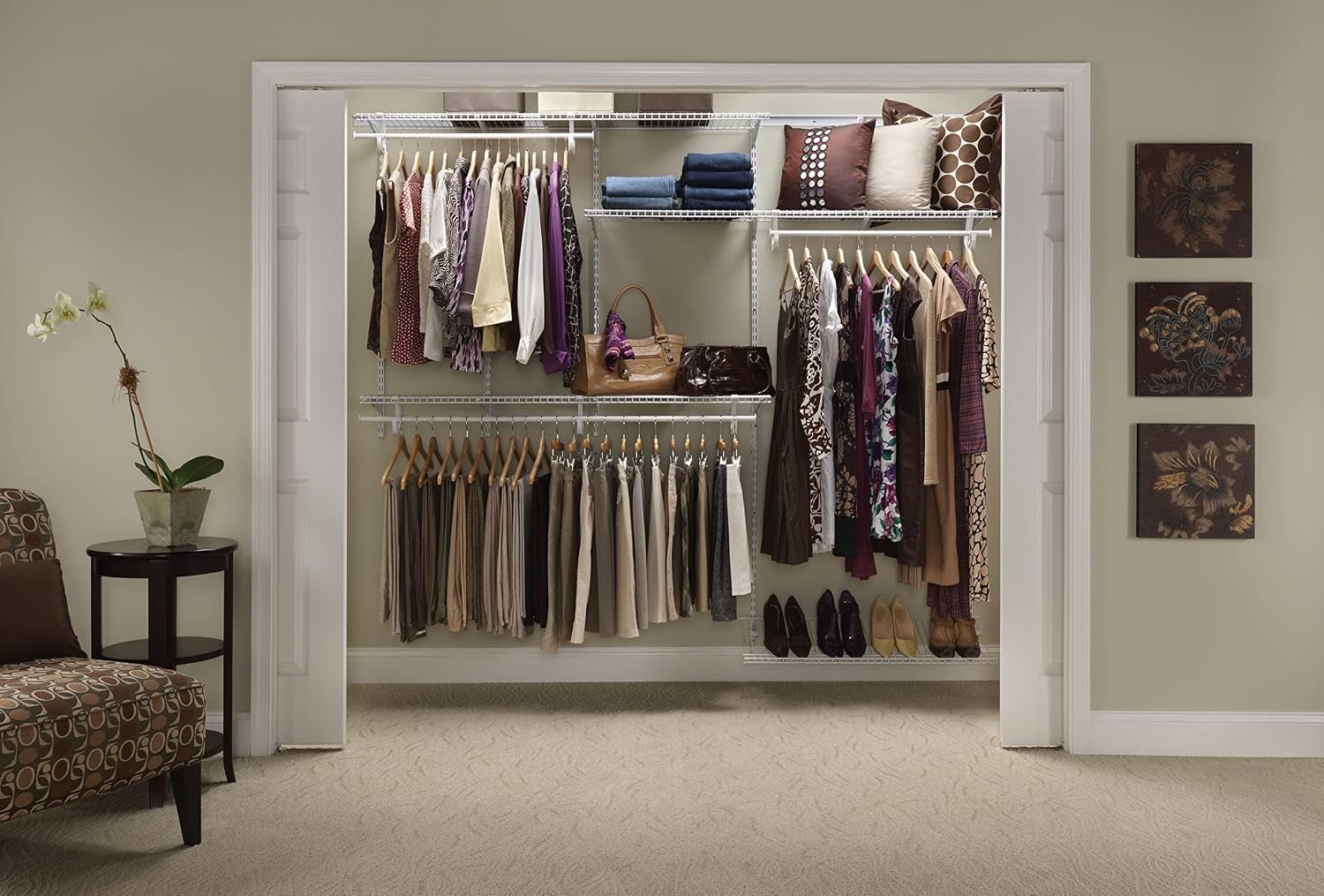 Closetmaid Shelftrack Wire Closet Organizer System, Adjustable from 5 to 8 Ft., with Shelves, Clothes Rods, Shoe Shelf, Hardware, Durable Steel, White