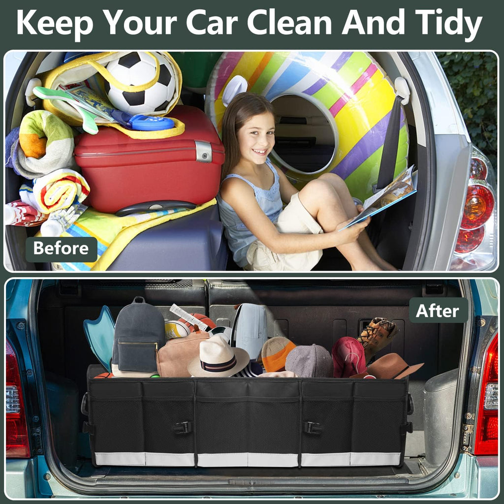 Trunk Organizer - 95L Extra Large Capacity SUV Cargo Storage, Collapsible Waterproof Design with Non-Slip Bottom & Retractable Straps, Car Organizers for SUV, Truck, Sedan
