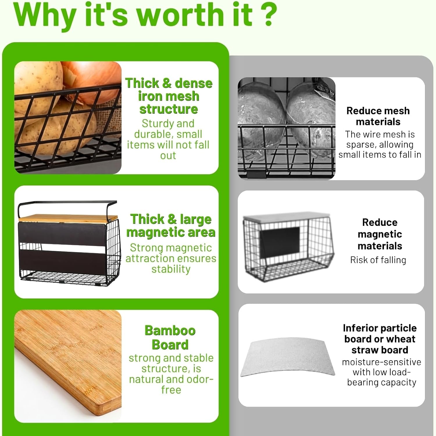 2 Set Magnetic Shelf for Refrigerator with Wood Lid, Fruit Potato & Onion Storage Bins, Pantry Organizers & Storage, Large Container Magnetic Spice Rack for Refrigerator, Kitchen Counter, Cabinet