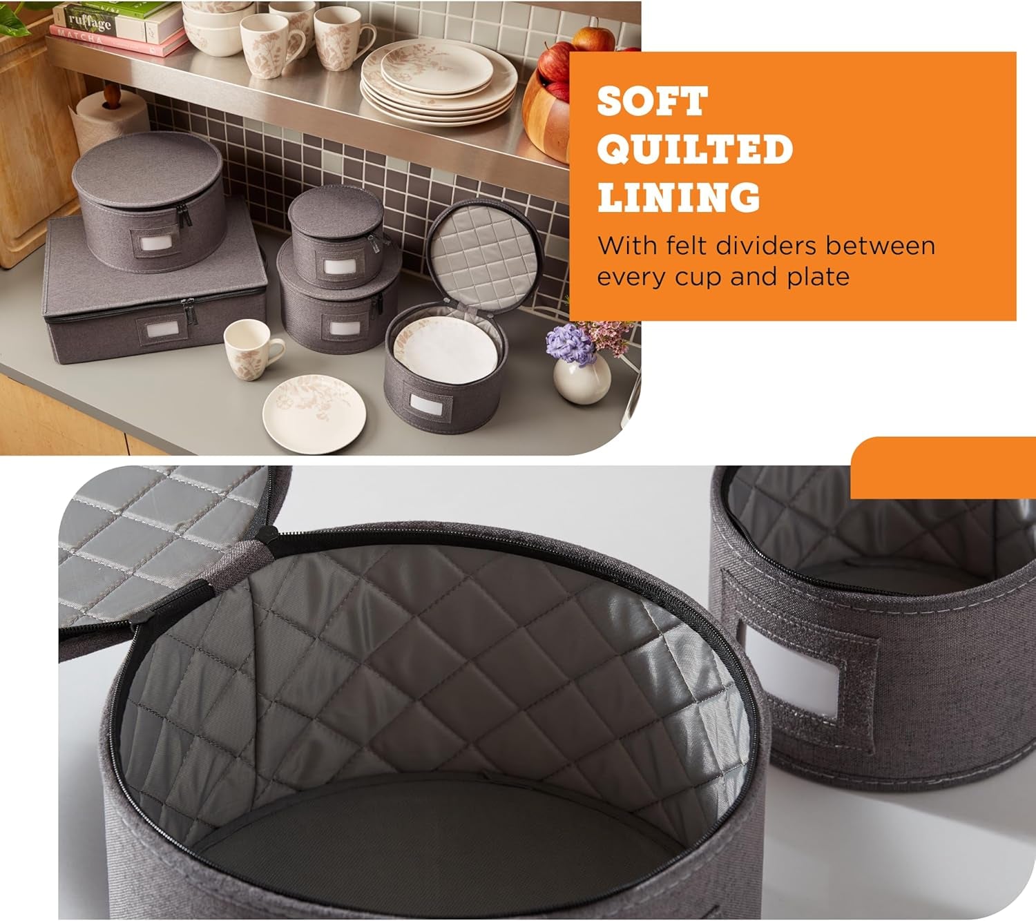 5-Piece China Storage Set | Plates & Mugs | Woven Linen | Gray
