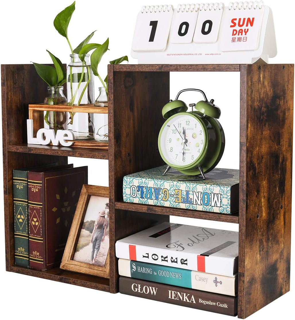 -Mass Desktop Bookshelf Freestanding Wooden Countertop Bookcase Accessories Organizer Display Rack Dorm Desk Storage Shelf